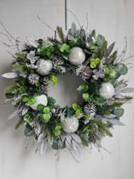 Large Frosted Winter Wreath, Christmas Wreath Silver Artificial Wreath, Pinecones Glitter Christmas Bauble Wreath, Festive Front Door Display - thumbnail 1