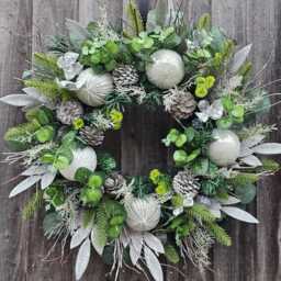 Large Frosted Winter Wreath, Christmas Wreath Silver Artificial Wreath, Pinecones Glitter Christmas Bauble Wreath, Festive Front Door Display - thumbnail 2