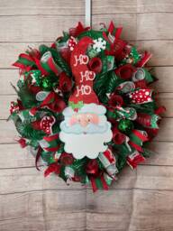 Santa Wreath, Christmas Green Wreath, Hohoho - thumbnail 1