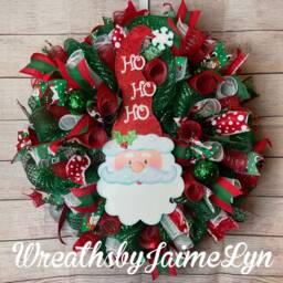 Santa Wreath, Christmas Green Wreath, Hohoho - thumbnail 2