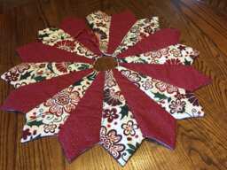 Quilted Christmas Tree Skirt Burgundy Floral Tabletop Decor - 26 Inch - thumbnail 1