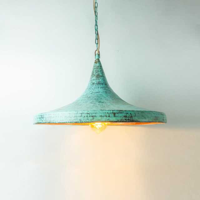 Verdigris Copper Pendant Light - Hammered Patina Kitchen Lamp Boho Ceiling Fixture Moroccan Style - image 1