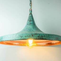 Verdigris Copper Pendant Light - Hammered Patina Kitchen Lamp Boho Ceiling Fixture Moroccan Style - thumbnail 2