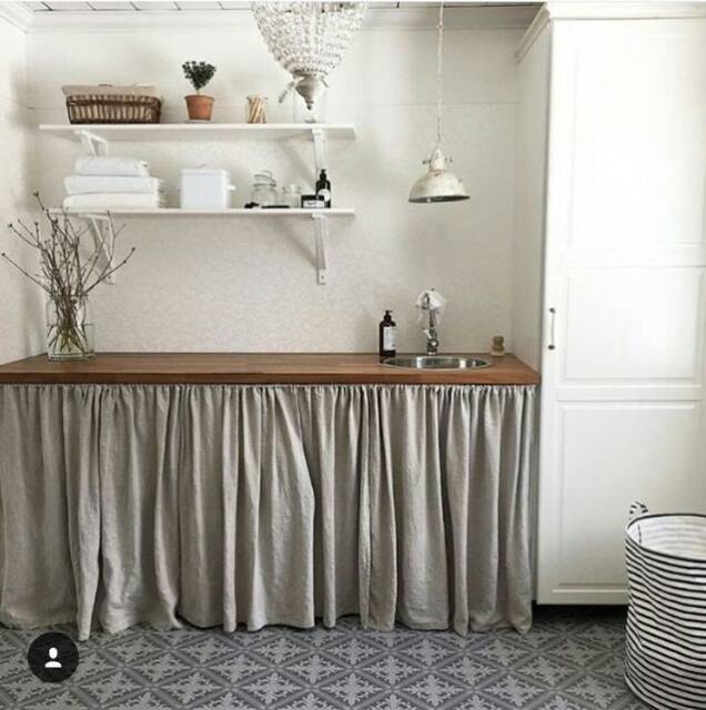 Farmhouse Kitchen Sink Skirt, Vanity Cover, Cafe Curtain, Country Style Curtains & Valances. Rod Pocket With Heading. Xxl - image 1