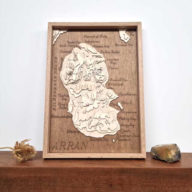 Isle Of Arran 3D Engraved Wooden Map Scottish Topographic Wall Art Brodick Lamlash - image 1