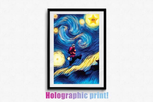 Super Mario Van Gogh Art Print - Glossy 11x17 Gaming Wall Decor, Starry Night Inspired Poster - image 1