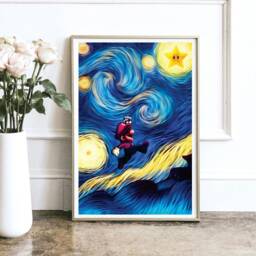 Super Mario Van Gogh Art Print - Glossy 11x17 Gaming Wall Decor, Starry Night Inspired Poster - thumbnail 2