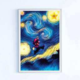 Super Mario Van Gogh Art Print - Glossy 11x17 Gaming Wall Decor, Starry Night Inspired Poster - thumbnail 3