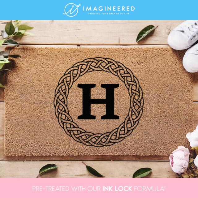 Custom Plait Border Initial Doormat/Coir Door Mat Wedding Gift New Home Housewarming - image 1