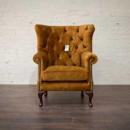 British Handmade Mustard Velvet High Round Back Wing Chair - thumbnail 2