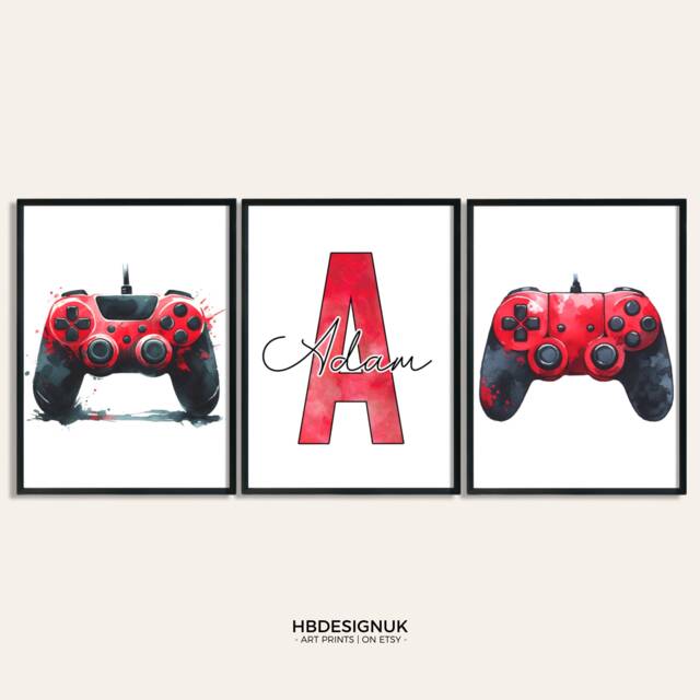 Personalised Gamer Poster Set - 3 Gaming Prints - Game Boys Bedroom Decor Room Picture Print Video Wall Art - image 1