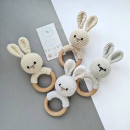 Bunny Rattle Nursery First Toy, Expecting Mum Gift, Newborn Baby Neutral Toy - thumbnail 1