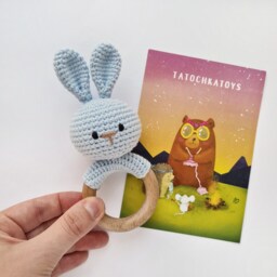 Bunny Rattle Nursery First Toy, Expecting Mum Gift, Newborn Baby Neutral Toy - thumbnail 4