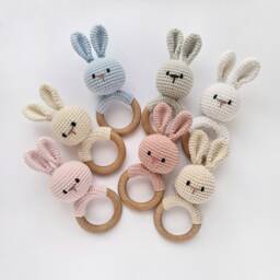 Bunny Rattle Nursery First Toy, Expecting Mum Gift, Newborn Baby Neutral Toy - thumbnail 3