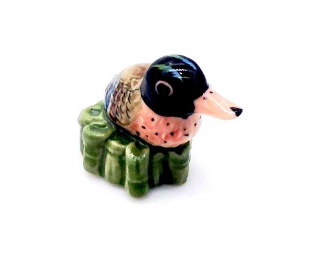 Miniature Ceramic Duck Bird Animal Tiny Baby Brown Black Green Figurine Little Statue Small Decoration Hand Painted Collectible Figure - image 1