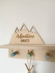 Adventure Awaits, Wall Decor, Decal, Mountains Art, Wooden Awaits Quote, Scandi Nursery Decor