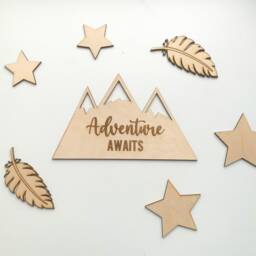 Adventure Awaits, Wall Decor, Decal, Mountains Art, Wooden Awaits Quote, Scandi Nursery Decor - thumbnail 3