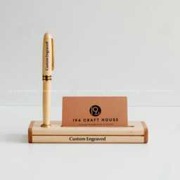 Custom Engraved Wooden Pen Case With Business Card Holder Personalized Desk Organizer Office Gifts For Him, Dad, Coworker, Corporate