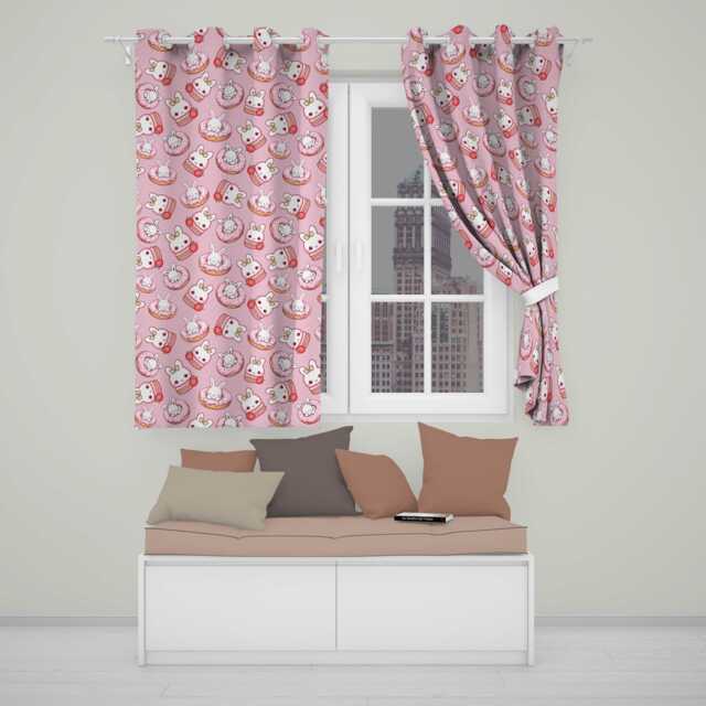 Cute Bunny Donut Dessert Kawaii Pinky Background Seamless Pattern Readymade Eyelet Ring Top Thermal 100% Blackout Curtains - image 1