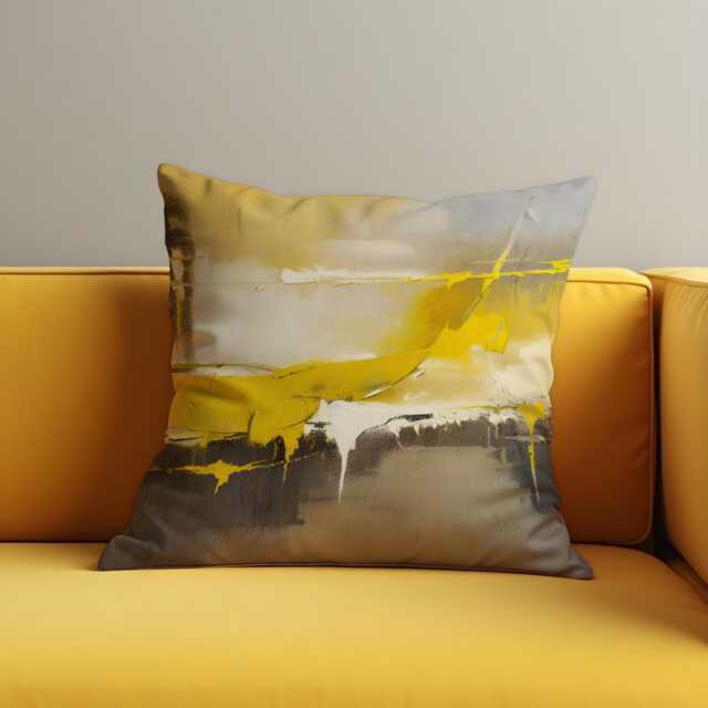 Yellow Abstract Cushion Cover, Modern Artistic Throw Pillow Case Mustard & Grey, Bold Contemporary Accent, Sofa Or Living Room Decoration - image 1