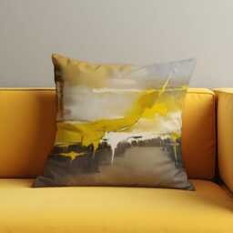 Yellow Abstract Cushion Cover, Modern Artistic Throw Pillow Case Mustard & Grey, Bold Contemporary Accent, Sofa Or Living Room Decoration - thumbnail 1