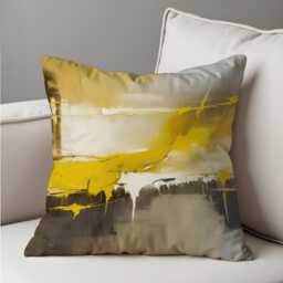 Yellow Abstract Cushion Cover, Modern Artistic Throw Pillow Case Mustard & Grey, Bold Contemporary Accent, Sofa Or Living Room Decoration - thumbnail 4