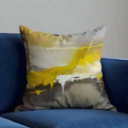Yellow Abstract Cushion Cover, Modern Artistic Throw Pillow Case Mustard & Grey, Bold Contemporary Accent, Sofa Or Living Room Decoration - thumbnail 3