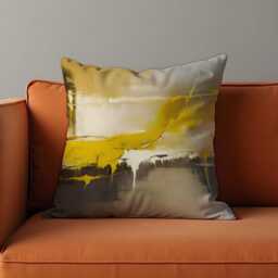 Yellow Abstract Cushion Cover, Modern Artistic Throw Pillow Case Mustard & Grey, Bold Contemporary Accent, Sofa Or Living Room Decoration - thumbnail 2