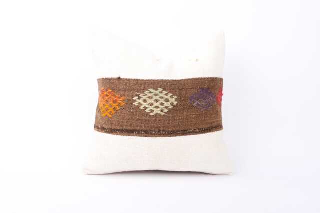 Vintage Turkish Kilim Pillow Cover Handwoven Wool Cushion - 16x16 - image 1