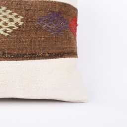 Vintage Turkish Kilim Pillow Cover Handwoven Wool Cushion - 16x16 - thumbnail 2