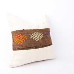 Vintage Turkish Kilim Pillow Cover Handwoven Wool Cushion - 16x16 - thumbnail 3