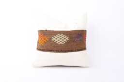 Vintage Turkish Kilim Pillow Cover Handwoven Wool Cushion - 16x16 - thumbnail 1