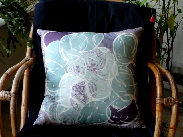 Turquoise & Purple Pillow, Abstract Art Cushion, Gift Hand - Painted Pillow Cover, Indoor Living Pillow, Decor For Artists - image 1