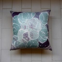 Turquoise & Purple Pillow, Abstract Art Cushion, Gift Hand - Painted Pillow Cover, Indoor Living Pillow, Decor For Artists - thumbnail 2