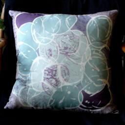 Turquoise & Purple Pillow, Abstract Art Cushion, Gift Hand - Painted Pillow Cover, Indoor Living Pillow, Decor For Artists - thumbnail 3
