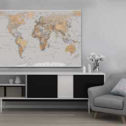 World Map High-Resolution Detailed Wall Art, Sepia, Hangings, Home Decor, Mounted Canvas Print Ready To Hang - thumbnail 2