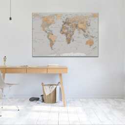 World Map High-Resolution Detailed Wall Art, Sepia, Hangings, Home Decor, Mounted Canvas Print Ready To Hang - thumbnail 3
