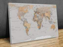 World Map High-Resolution Detailed Wall Art, Sepia, Hangings, Home Decor, Mounted Canvas Print Ready To Hang - thumbnail 1