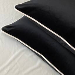Black & White Cotton Velvet Piped Cushion Cover - Double Sided Luxury Monochrome Home Interior Instagram Choice Pillow - thumbnail 3