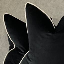 Black & White Cotton Velvet Piped Cushion Cover - Double Sided Luxury Monochrome Home Interior Instagram Choice Pillow - thumbnail 2