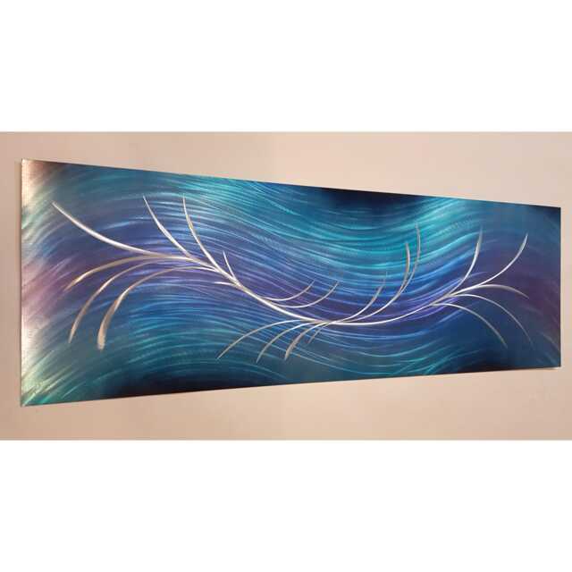 Modern, Abstract, Contemporary Metal Wall Art, Sculpture, 3D Effect, By R Toomer Art. . Blues, Teal, Purple & Silver. Indoor/Outdoor - image 1