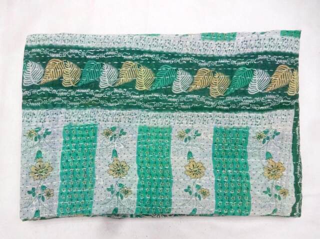 Twin Cotton Kantha Quilt Floral Indian Bedspread Blanket - image 1