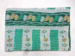 Twin Cotton Kantha Quilt Floral Indian Bedspread Blanket - thumbnail 1