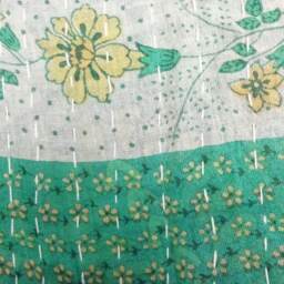 Twin Cotton Kantha Quilt Floral Indian Bedspread Blanket - thumbnail 4