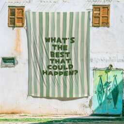 What's The Best That Could Happen Tapestry, Positive Quote Wall Art, Green Watercolor Striped Boho Decor, Retro Room Aesthetic Gift - thumbnail 3