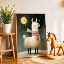 Cute Llama Nursery Poster, Night Sky Animal Wall Art, Baby Room Decor, Kids Bedroom Print, Playroom Moon & Stars Artwork - thumbnail 2