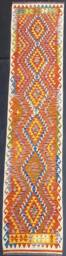 Kilim Runner Rug, Handmade Artisan Afghan Turkish Aztec Natural Wool Rug 385x78 cm - thumbnail 1