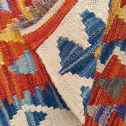 Kilim Runner Rug, Handmade Artisan Afghan Turkish Aztec Natural Wool Rug 385x78 cm - thumbnail 4