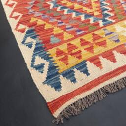 Kilim Runner Rug, Handmade Artisan Afghan Turkish Aztec Natural Wool Rug 385x78 cm - thumbnail 2
