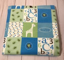 Reversible Baby Blanket, Flannel Giraffe Blue & Green Multi Colored Boy Blanket